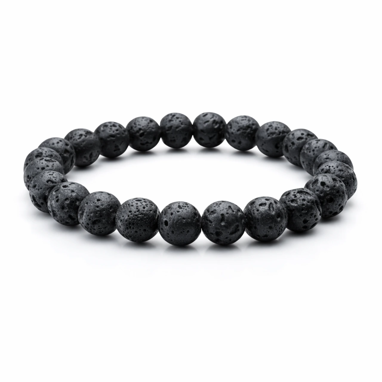 Fekete lávakő ásvány karkötő matt, porózus gyöngyökkel, rugalmas damilon