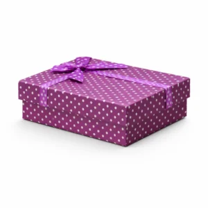 lila pöttyös masnis ajándékdoboz vidám mintával