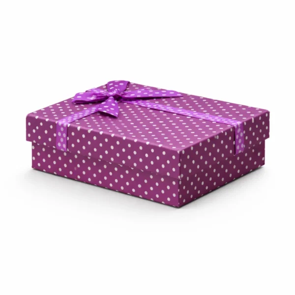 lila pöttyös masnis ajándékdoboz vidám mintával