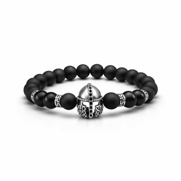 spárta ónix ásvány karkötő matt és fényes fekete ónix sisakkal