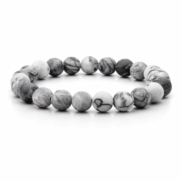 matt selyemkő ásvány karkötő szürke-fehér mintás gyöngyökkel