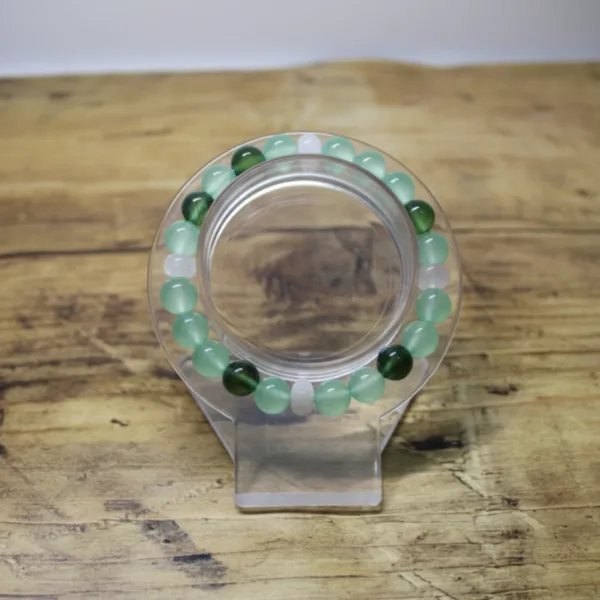 Jade-zöld ónix-rózsakvarc ásvány karkötő (17 cm)