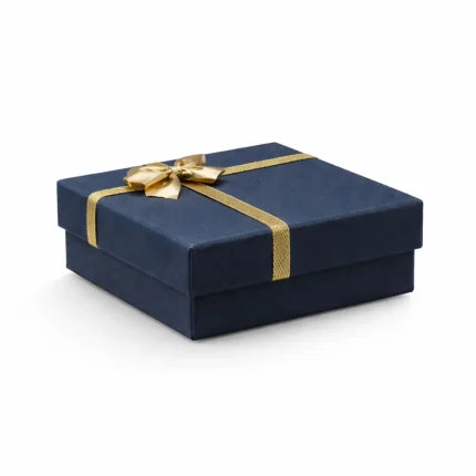 sötétkék ajándékdoboz arany masnival elegáns díszdoboz