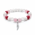 Védelmező angyal pink ásvány karkötő jade, rózsakvarc és hegyikristály gyöngyökkel