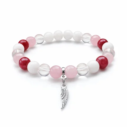Védelmező angyal pink ásvány karkötő jade, rózsakvarc és hegyikristály gyöngyökkel