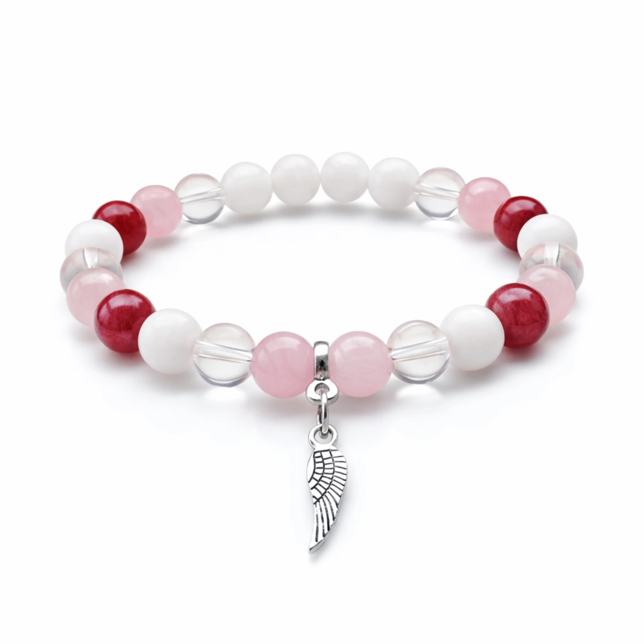 Vedelmezo-angyal-pink-asvany-karkoto Védelmező angyal pink ásvány karkötő jade, rózsakvarc és hegyikristály gyöngyökkel